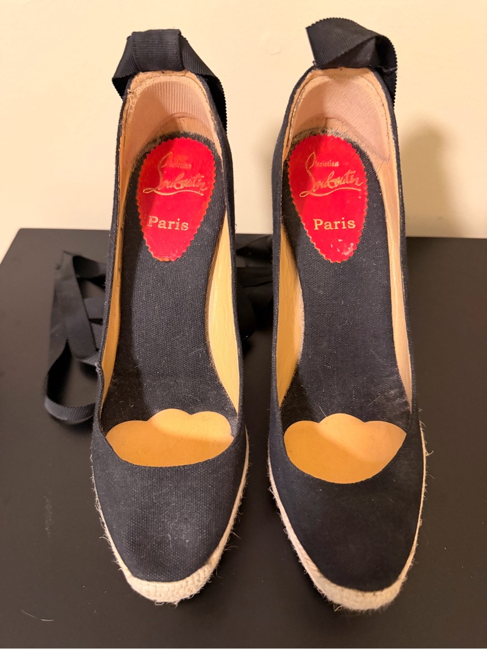Christian Louboutin Black Canvas Espadrille Wedge